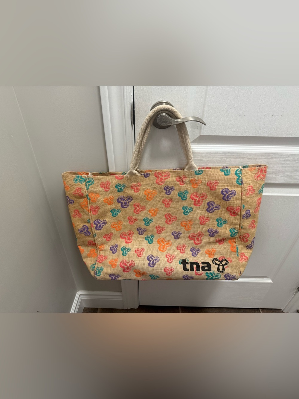Y2k TNA Natural Canvas Tote with Multicolor Motif (Orange, Teal, Purple, Pink)